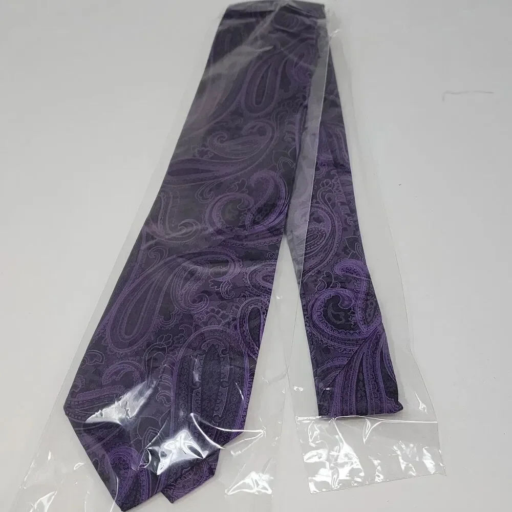 Nicole Miller New York Tie Mens One Size Purple Silk Paisley Necktie Formal